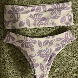 Purple Leaf Print Bikini Set